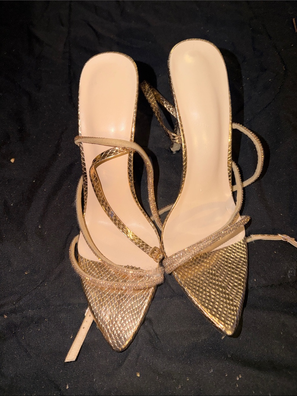 Source Unknown Gold Strappy Pointed-Toe Heels